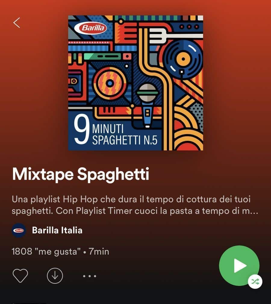 Spotify and Barilla playlist to cook your pasta: "Playlist Timer" 27 PlayList de Spotify y Barilla
