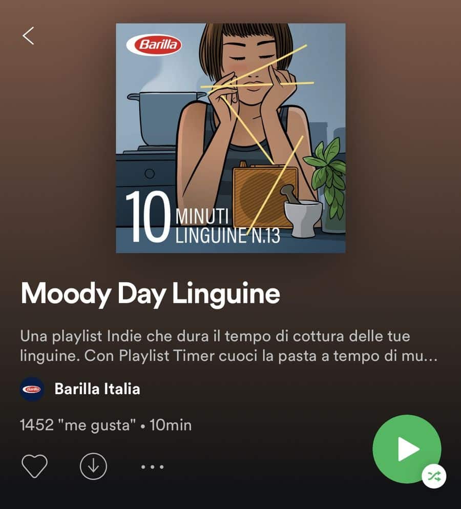 Spotify and Barilla playlist to cook your pasta: "Playlist Timer" 26 PlayList de Spotify y Barilla