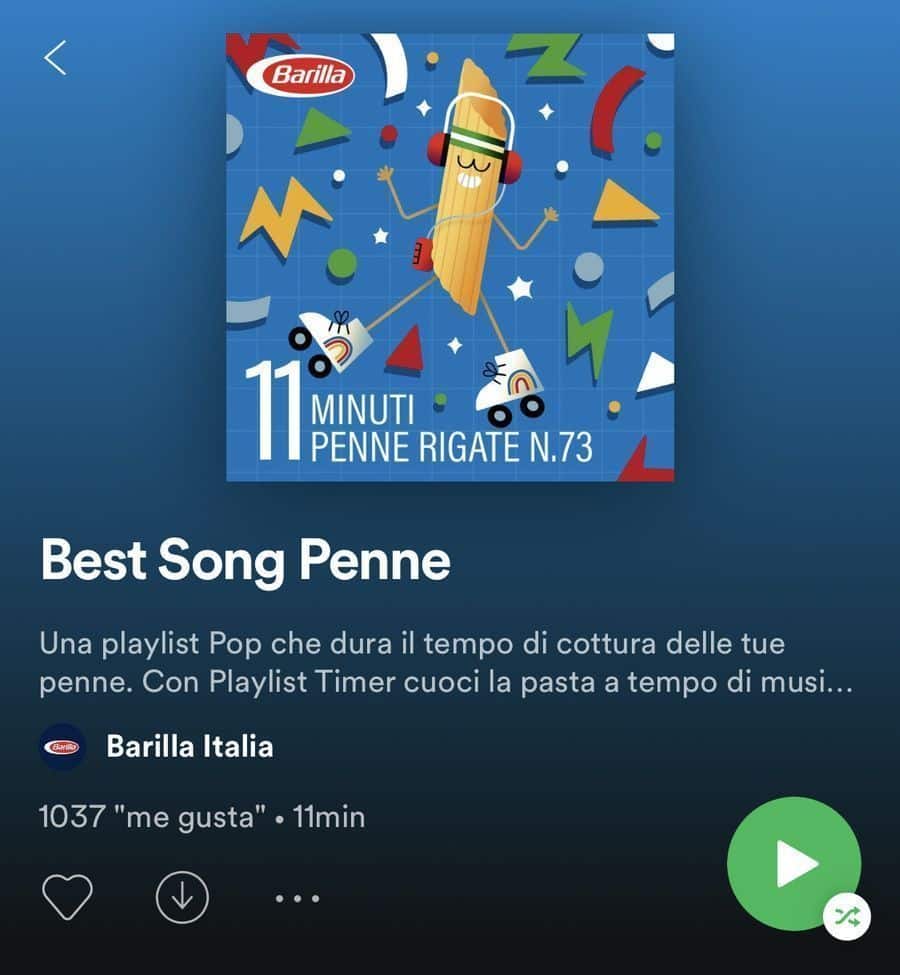Spotify and Barilla playlist to cook your pasta: "Playlist Timer" 25 PlayList de Spotify y Barilla