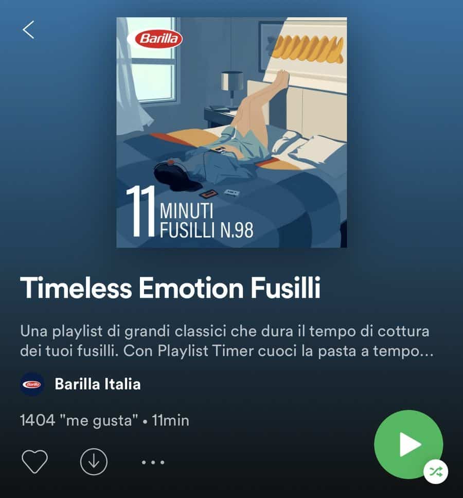 Spotify and Barilla playlist to cook your pasta: "Playlist Timer" 24 PlayList de Spotify y Barilla