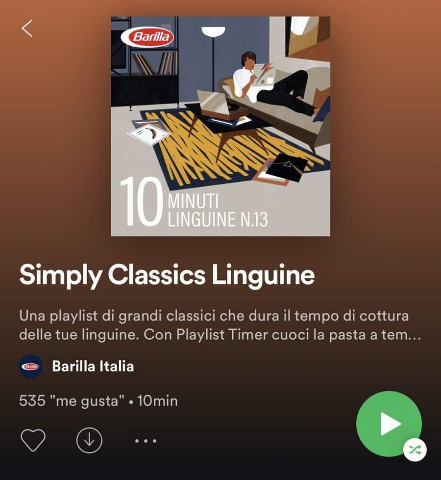 Spotify and Barilla playlist to cook your pasta: "Playlist Timer" 20 PlayList de Barilla